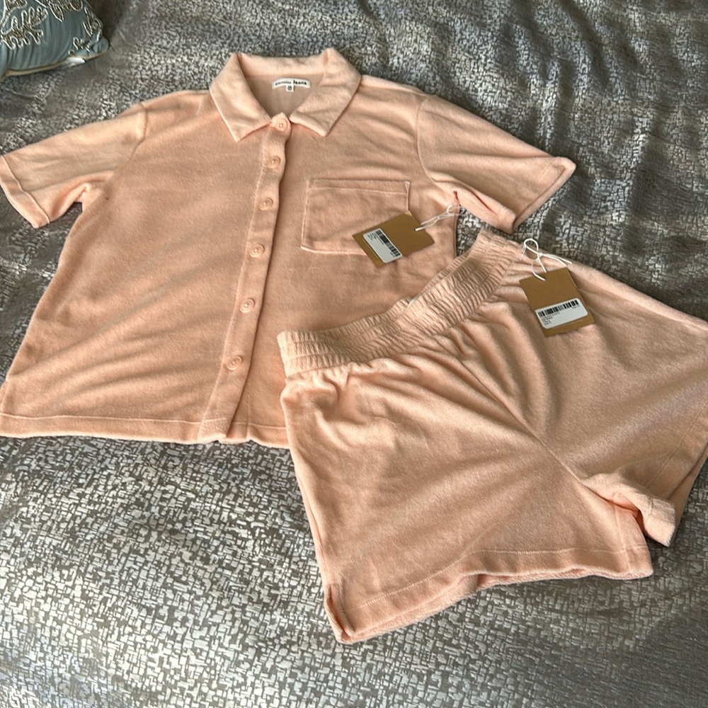 NWT Reformation Jeans Fiji peach terry cloth set.
